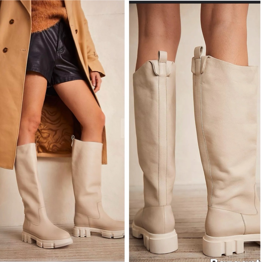 Free People Brooks Tall Boots Chalk Chunky Slip On Boots Size 40